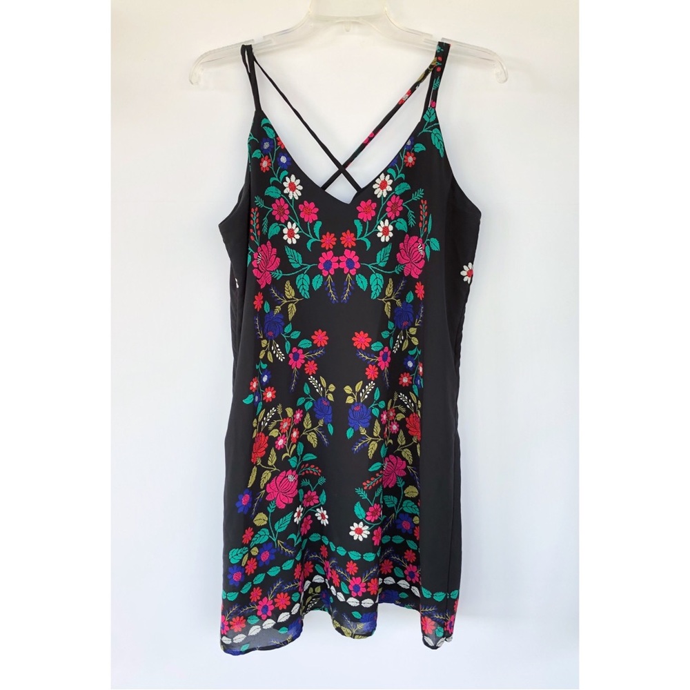 Xhilaration black Floral Double spaghetti Strap Mini Dress